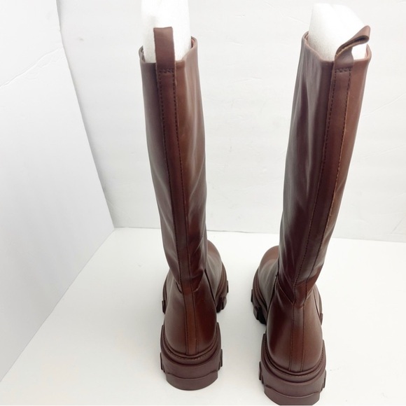 STEVE MADDEN Priority Leather Upper Cognac Knee High Lug Sole Boots, Size 10 - Picture 6 of 12